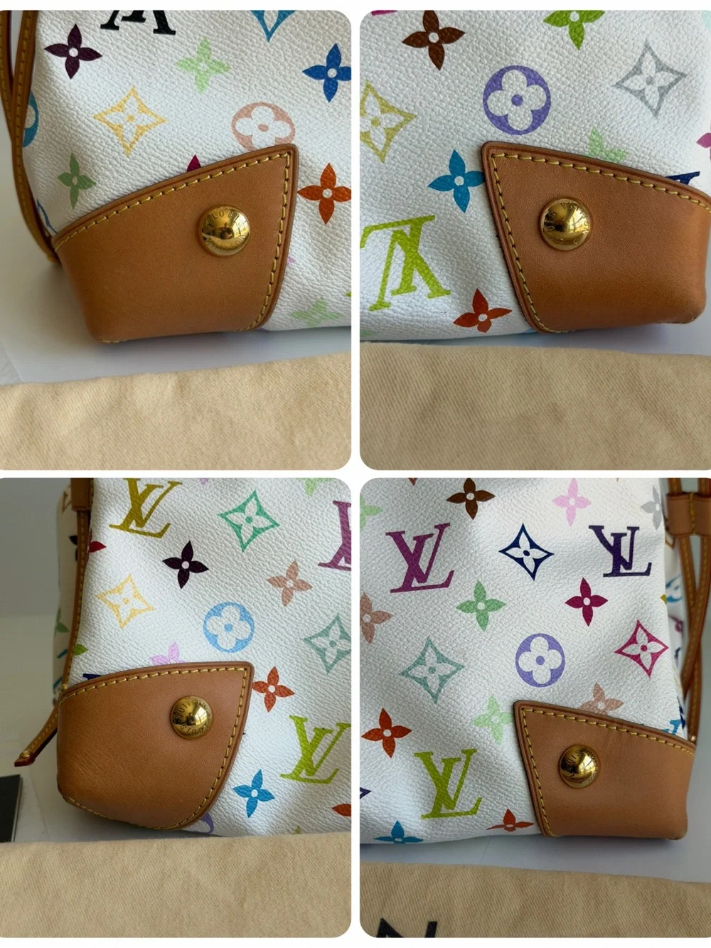 Authentic Louis Vuitton Takashi Murakami White Blanc Multicolor Ursula Handbag